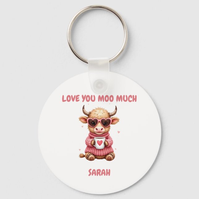 Chaveiro Cute Highland Cow Valentine Heart Glasses Coffee m (Frente)