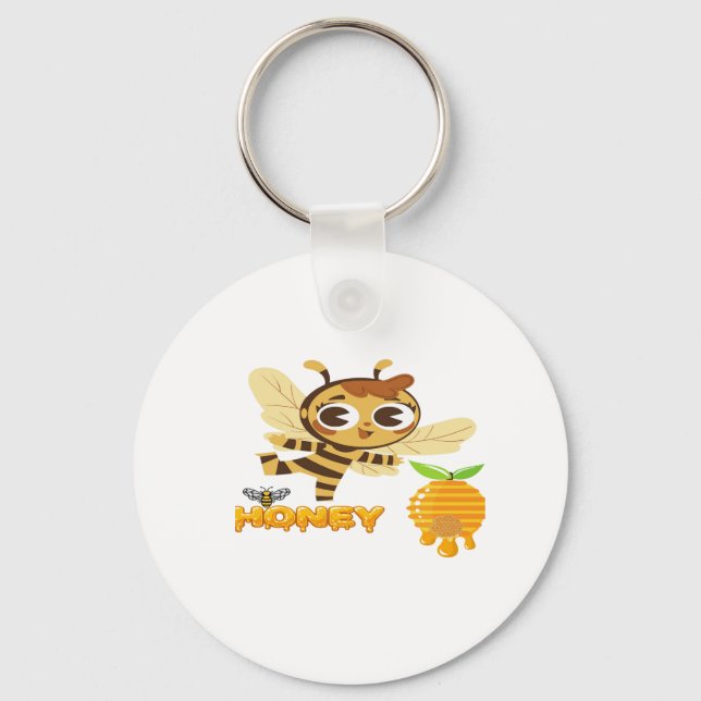 Chaveiro Cute Honey Bee with Dripping Honey Typography Desi (Frente)