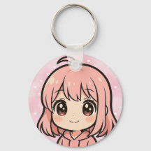 Cute Kawaii Anime Girl Face Keychain