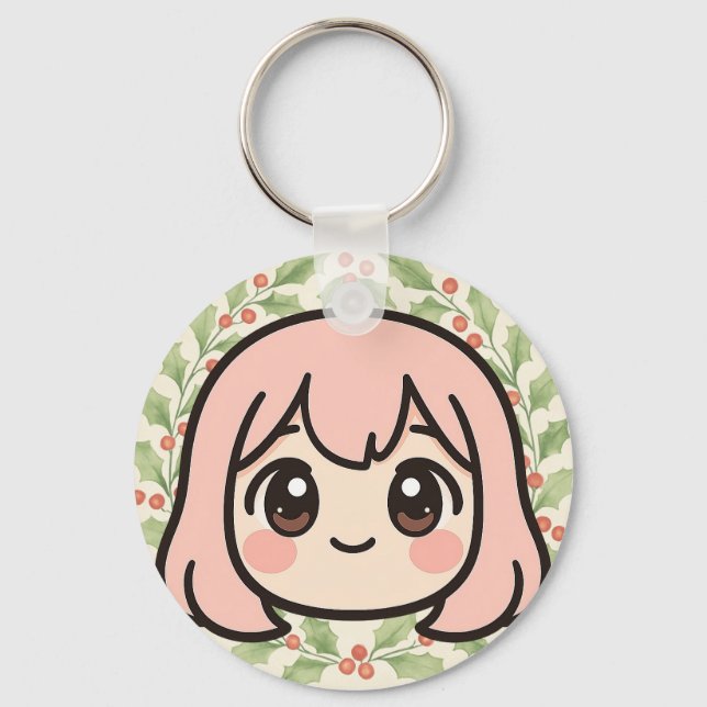 Chaveiro Cute Kawaii Anime Girl Face Keychain – Pastel Chib (Frente)