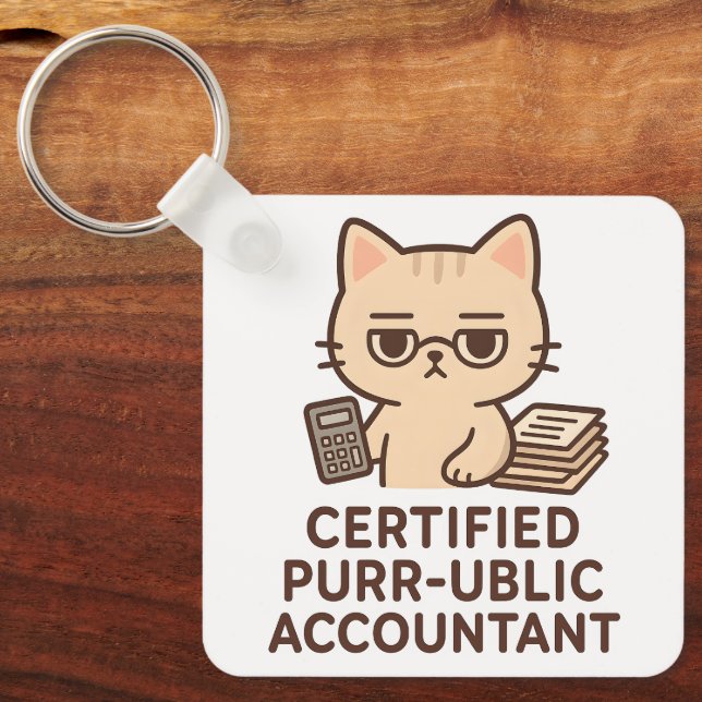 Chaveiro Cute Kawaii Cat Certified Public Accountant Funny (Frente)