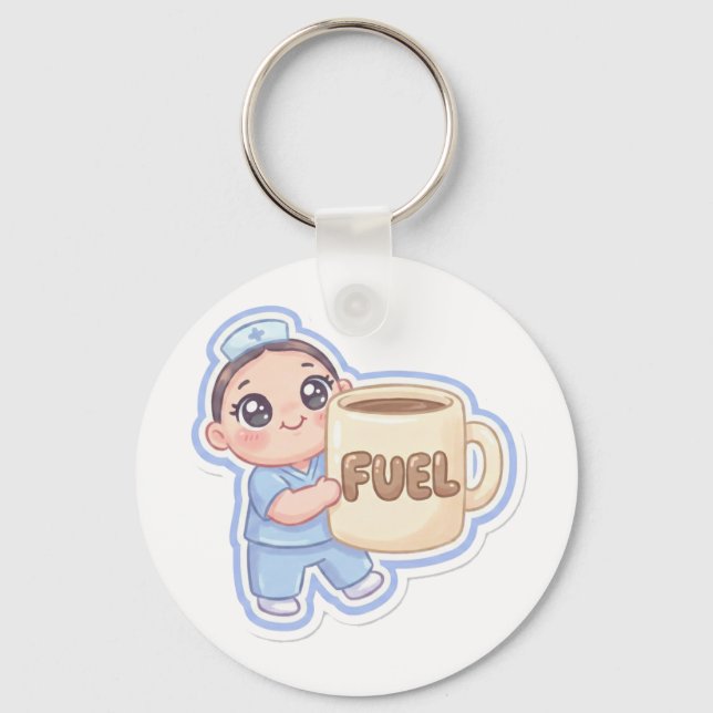 Chaveiro Cute Kawaii Chibi Nurse Giant Coffee Fuel  (Frente)