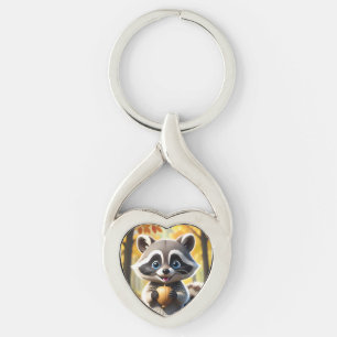 Chaveiro Cute Kawaii style Racoon segurando uma bolota