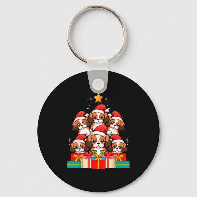Chaveiro Cute King Charles Cavalier Le Dog Christmas Tree X (Frente)