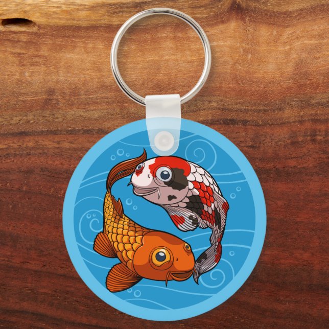 Chaveiro Cute Koi Carp Friends Swimming Yin Yang Cartoon (Frente)