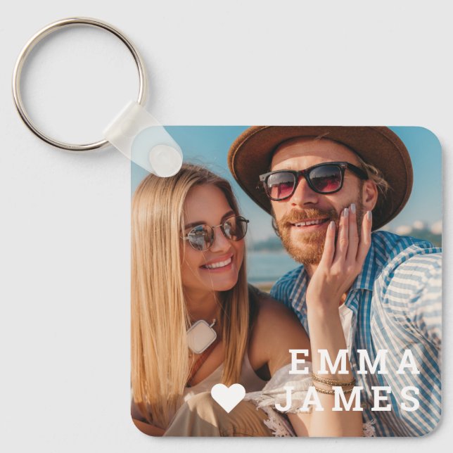 Chaveiro Cute Love Heart Photo Couples Personalized Names (Frente)