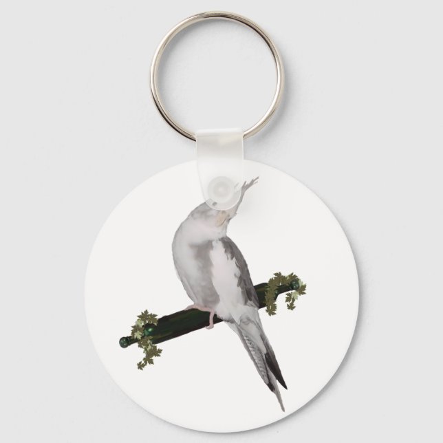Chaveiro Cute Lutino Cockatiel Bird Ivy Perch Animal (Frente)