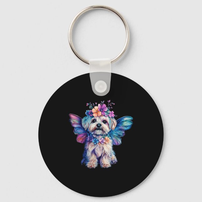 Chaveiro Cute Maltese Dog Angel With Wings  (Frente)