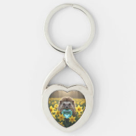 Chaveiro Cute March Hedgehog with Aquamarine Heart