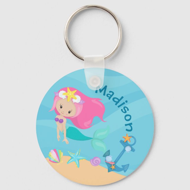 Chaveiro Cute Mermaid Girl Beach Birthday Party Custom (Frente)