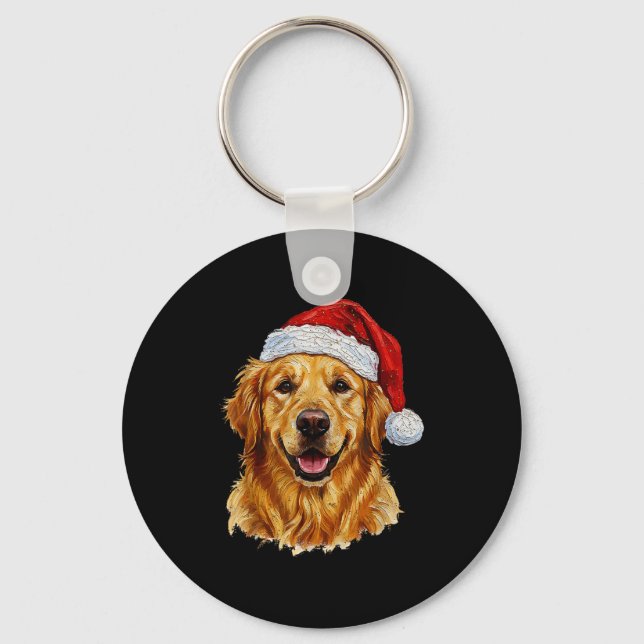 Chaveiro Cute Merry Christmas Golden Retriever Dog Christma (Frente)