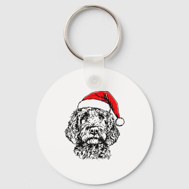 Chaveiro Cute Merry Christmas Goldendoodle Santa Christmas  (Frente)
