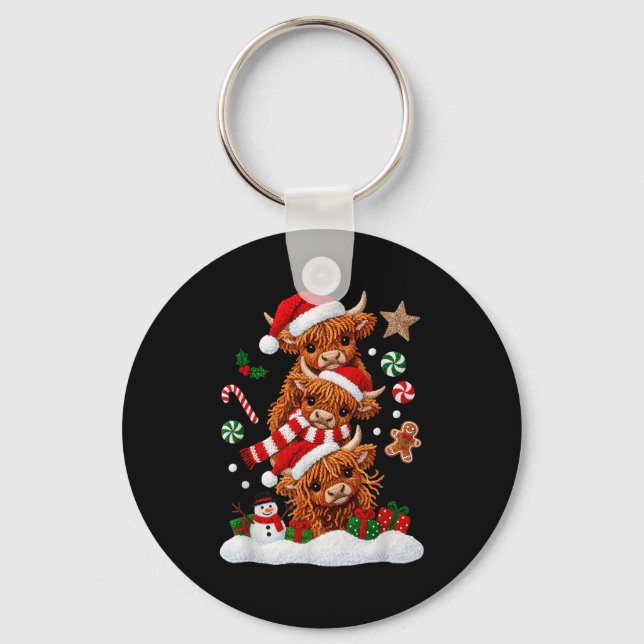 Chaveiro Cute Merry Christmas Highland Cow Christmas Santa  (Frente)