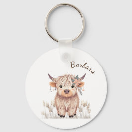 Chaveiro Cute Modern Boho Highland Cow, Nome Personalizado