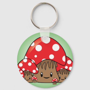 Chaveiro Cute Mushrooms on green background