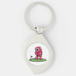 Chaveiro Cute One-Eyed Pink Monster Playing Golf Cartoon