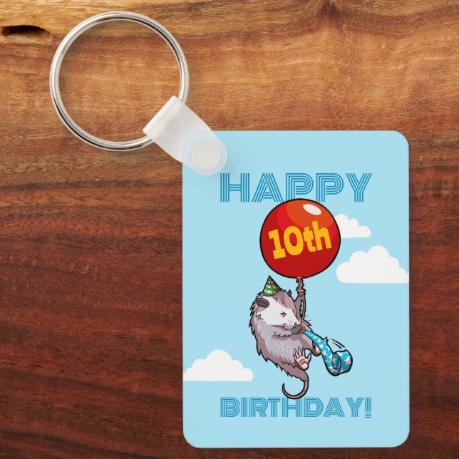 Chaveiro Cute Opossum Happy Birthday! Add The Age Balloon (Frente)