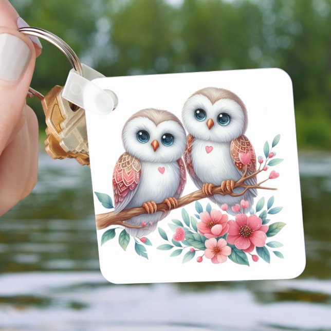 Chaveiro Cute Owl Love Cartoon Woodland Nature Lover Floral (Criador carregado)