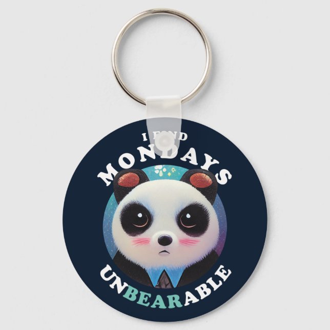 Chaveiro Cute Panda Finds Mondays Unbearable | Pun Quote (Frente)