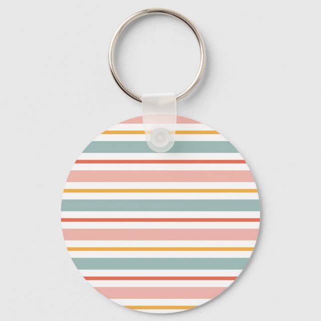 Chaveiro Cute Pastel Horizontal Stripes Boho Pink Teal Yell (Frente)