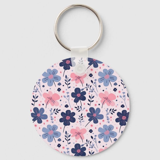Chaveiro Cute Pastel Pink And Blue Floral Spring Garden (Frente)