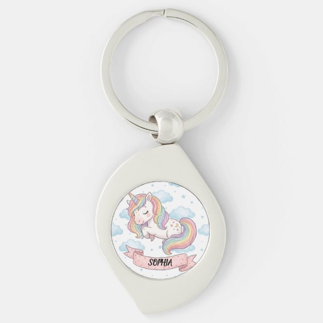 Chaveiro Cute Pastel Rainbow Unicorn Clouds Personalized (Frente)
