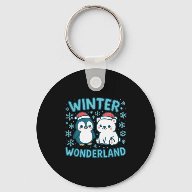 Chaveiro Cute Penguin And Lar Bear Winter Wonderland Christ (Frente)