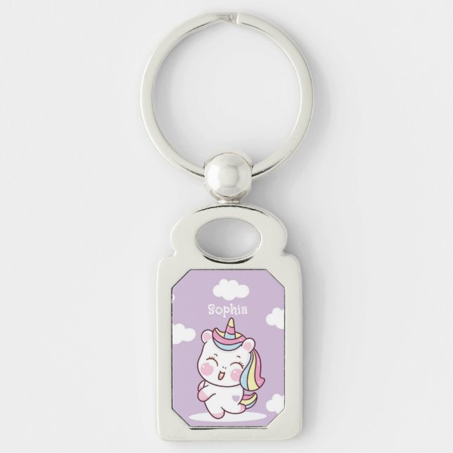 Chaveiro Cute Personalizado Kawaii Whimsical Unicorn (Frente)