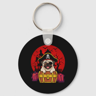 Chaveiro Cute Pug Dog Crânio Pirata Capitão Fácil Halloween