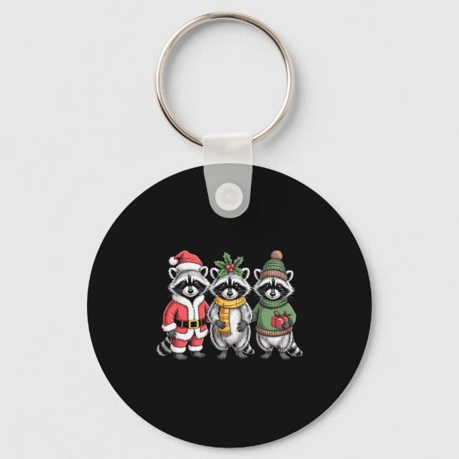 Chaveiro Cute Raccoon Christmas Funny Holiday Santa Claus A (Frente)