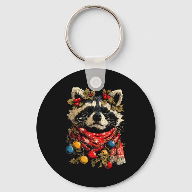 Chaveiro Cute Raccoon F Christmas Lights Festive Forest Ani (Frente)