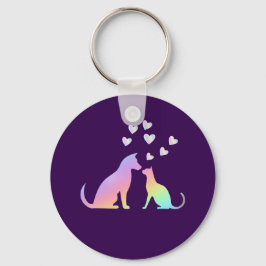 Chaveiro Cute Rainbow Cat and Dog Silhouette Love Purple To