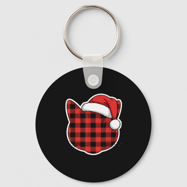 Chaveiro Cute Red And Black Buffalo Plaid Cat Christmas San (Frente)
