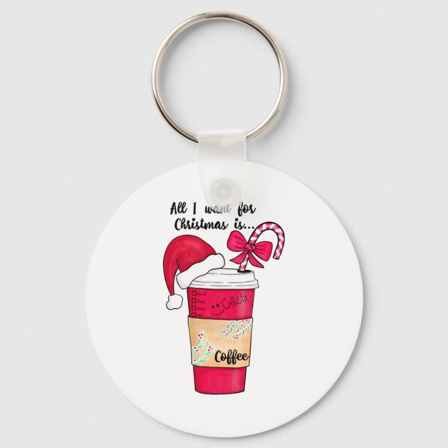 Chaveiro Cute Red Santa Hat Coffee Candy Cane Christmas  (Frente)
