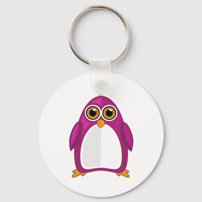 Chaveiro Cute Red Violet Penguin Big Eyes Cartoon Kawaii (Frente)