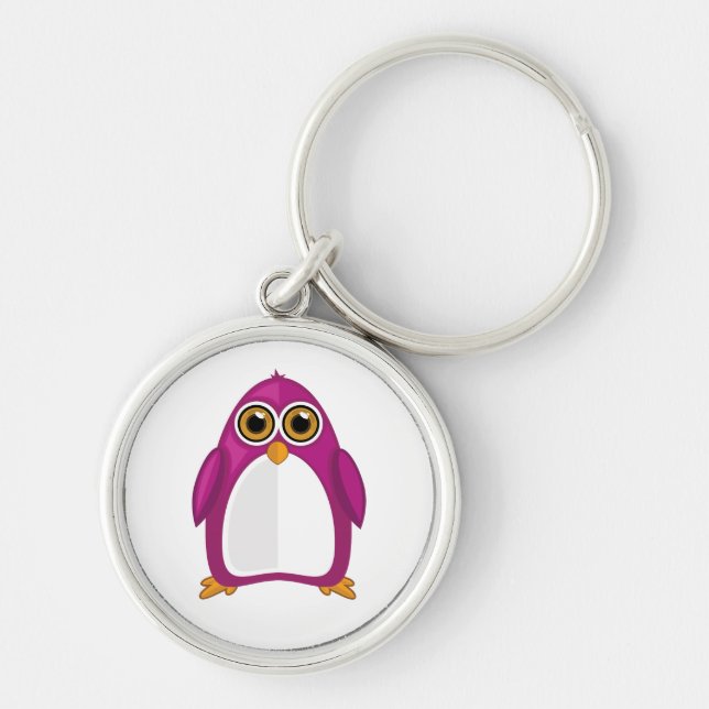 Chaveiro Cute Red Violet Penguin Kawaii Cartoon Big Eyes (Frente)