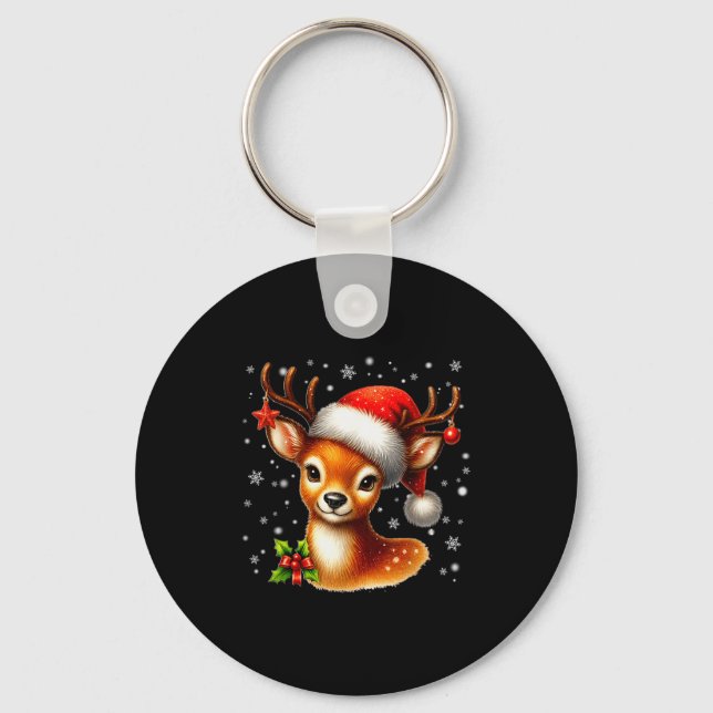 Chaveiro Cute Reindeer Santa Hat Rednose Christmas Xmas Wom (Frente)