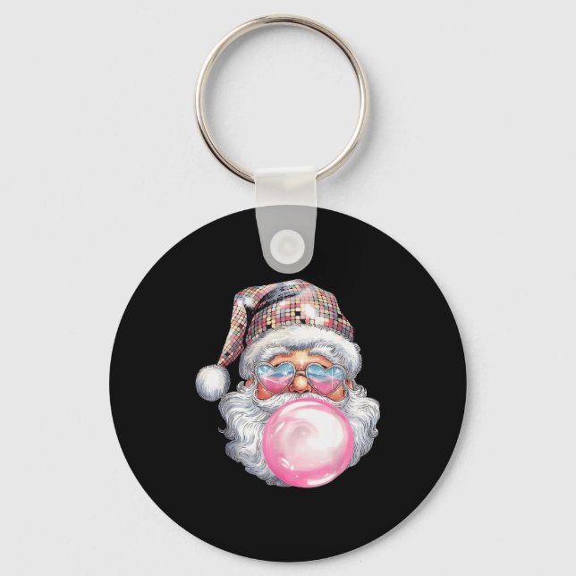Chaveiro Cute Retro Santa Christmas Blowing Bubble Gum Vint (Frente)