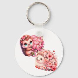 Chaveiro  Cute Romantic Floral Hedgehog Duo Illustration