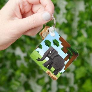 Chaveiro Cute Safari Elephant Pixel Art