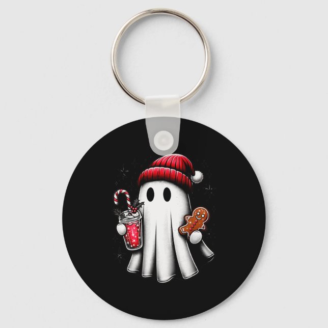 Chaveiro Cute Santa Ghost Drinking Coffee Ice Coffee Christ (Frente)