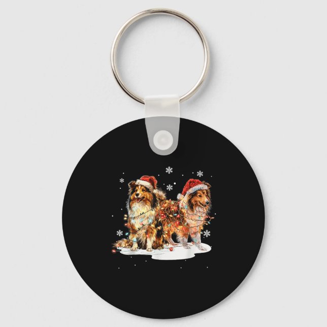 Chaveiro Cute Shetland Sheepdog Dog Christmas Lights Xmas H (Frente)