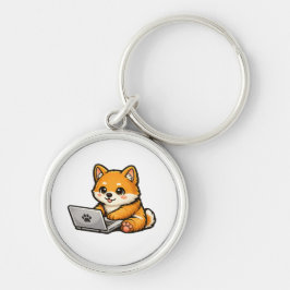 Chaveiro Cute Shiba Inu com Laptop – Ilustração de Cachorro