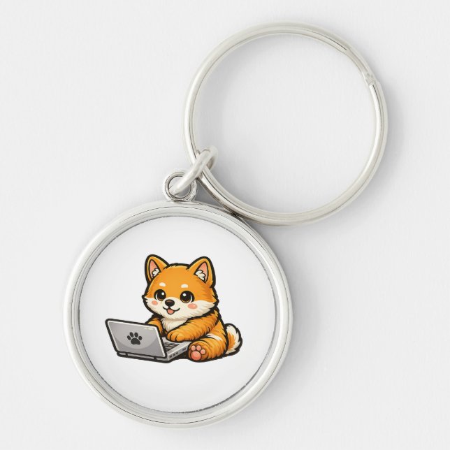Chaveiro Cute Shiba Inu with Laptop – Cozy Dog Illustration (Frente)