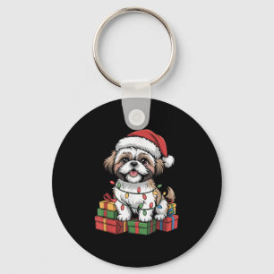 Chaveiro Cute Shih Tzu Santa Hat Café Natal