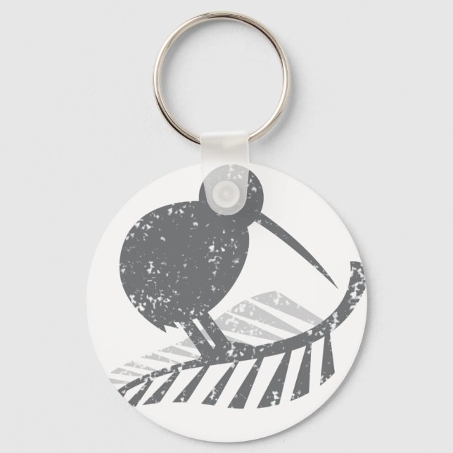Chaveiro cute silver kiwi bird and silver fern distressed (Frente)