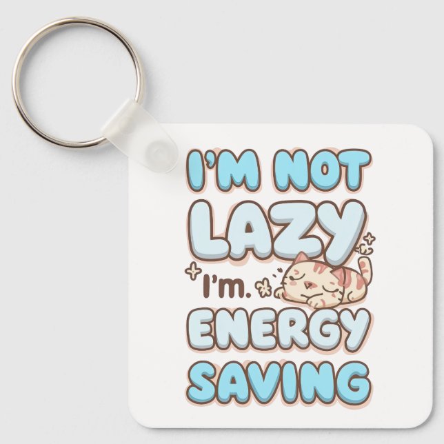 Chaveiro Cute Sleepy Cat "Energy Saving" Quote (Frente)