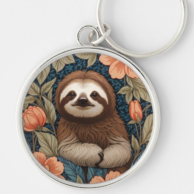 Chaveiro Cute Sloth Elegant Floral William Morris Inspired (Frente)