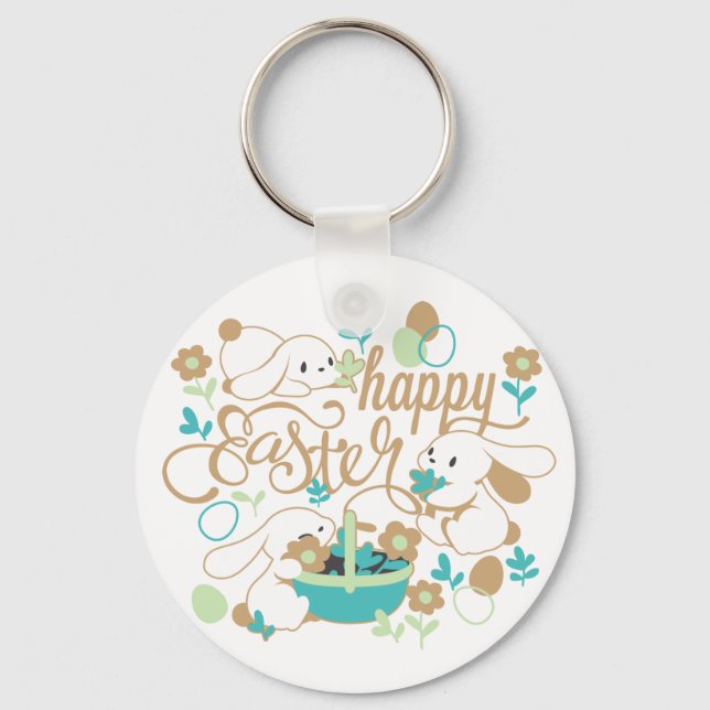 Chaveiro Cute Spring Bunny and Easter Garden (Frente)