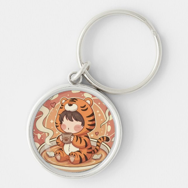 Chaveiro Cute Tiger Coffee Book Art (Frente)